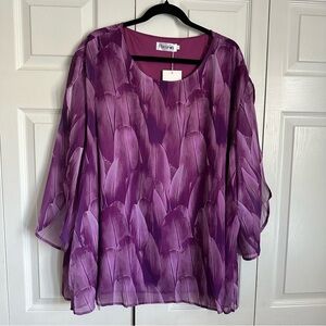 Flycurvy NWT Womens Purple Blouse Sz 5XL Casual Flowy Artsy Boho Stretchy Comfy